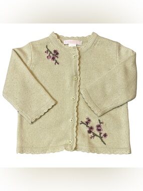 Janie and Jack Lush Berries Light Green Cardigan with Purple Flowers 6-12 months